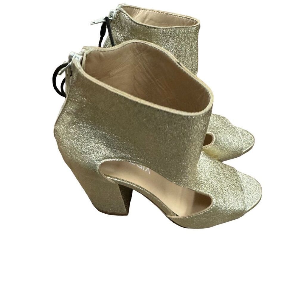 Strategia NWOB Gold Open Toe High Heel Booties Size IT 37/US 7